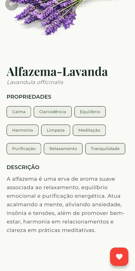 Tela de detalhe de uma erva no Sintonya