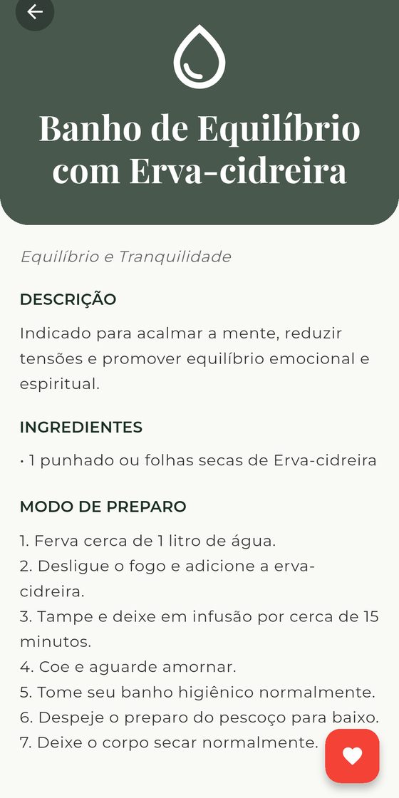 Detalhe de um banho no Sintonya com ingredientes e modo de preparo